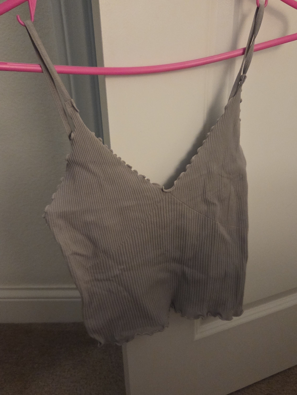 Free People Ribbed V-Neck Cami Top in Taupe